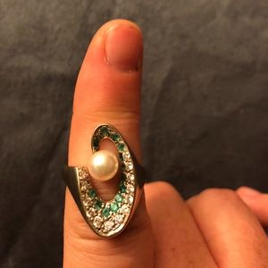 Estate Piece:  Emerald,Diamond & Pearl Ring